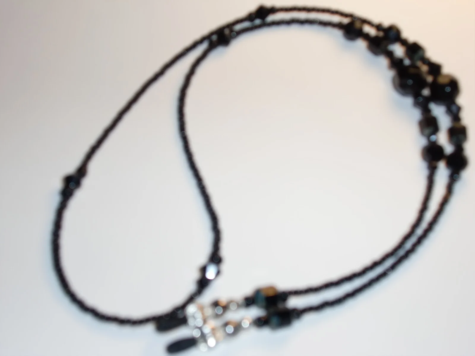 Beaded eyeglass chain solid jet black~Fancy ends ~28 3