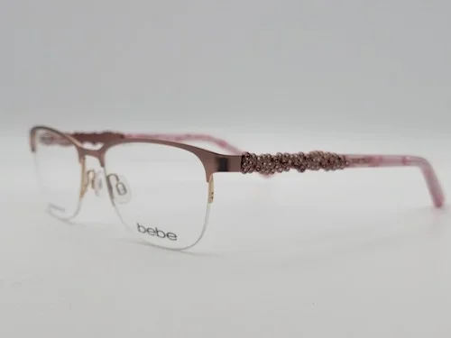 BEBE BB5177 780 Rose Gold Square Semi Rimless Eyeglass Frames 52-17-135 3