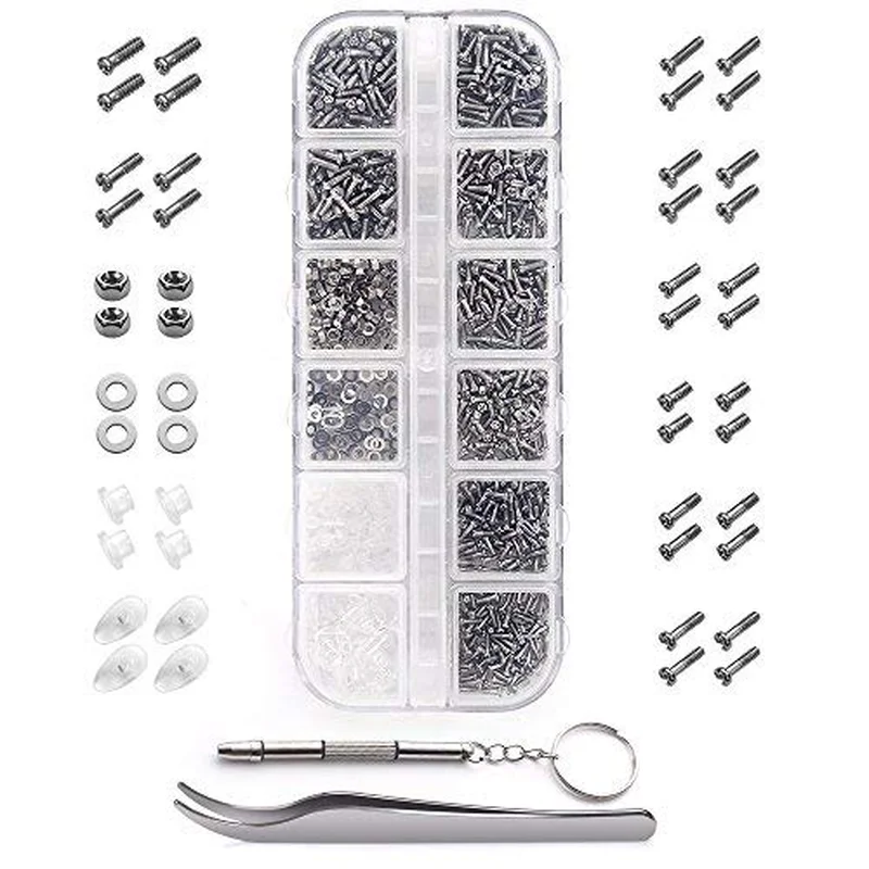 Becory Eyeglasses Repair Kit 1100Pcs Tiny Screws and 5 Pairs Nose Pads 2
