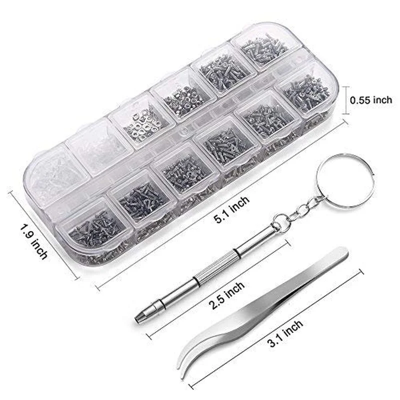Becory Eyeglasses Repair Kit 1100Pcs Tiny Screws and 5 Pairs Nose Pads 3