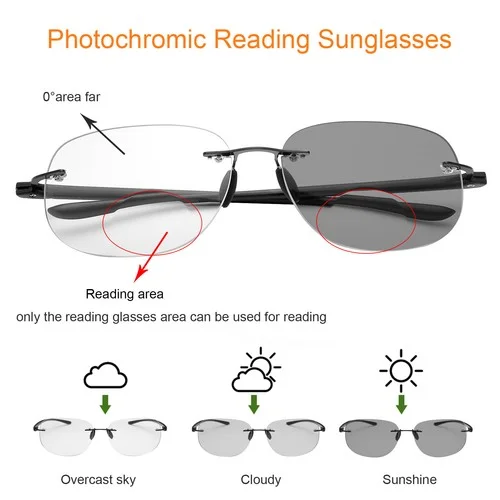 Bifocal Transition Photochromic Reading Sunglasses Anti UV Sun Readers Glasses