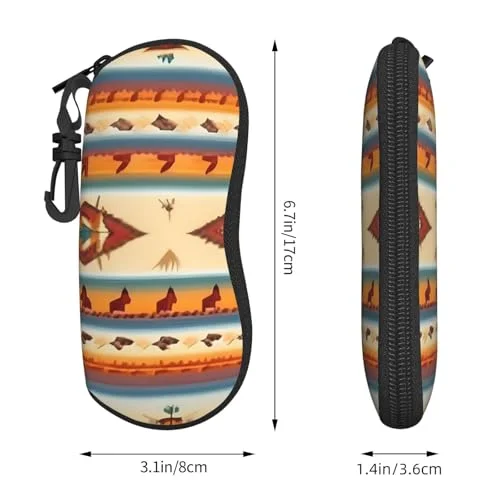 BKDODKS Native American Print Eyeglasses Frame Glasses Case Convenient Zipper Eye Glasses Case Soft Glasses Case 2