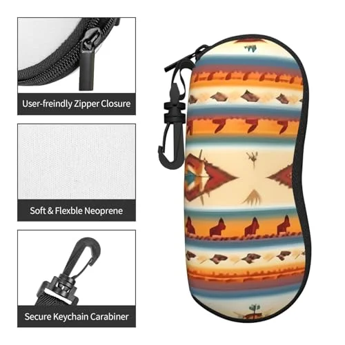 BKDODKS Native American Print Eyeglasses Frame Glasses Case Convenient Zipper Eye Glasses Case Soft Glasses Case 3