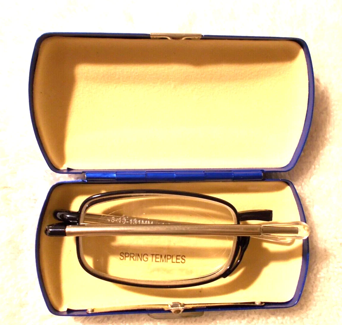 Black Folding Reading Glasses/Blue Case Telescopic Arms & Spring Hinge +2.00