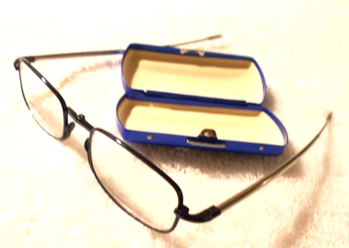 Black Folding Reading Glasses/Blue Case Telescopic Arms & Spring Hinge +2.00 2