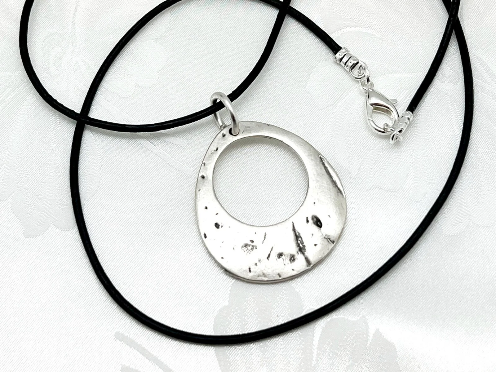 Black Leather Glasses Chain w Silver Teardrop Loop, Eyeglass Holder Necklace