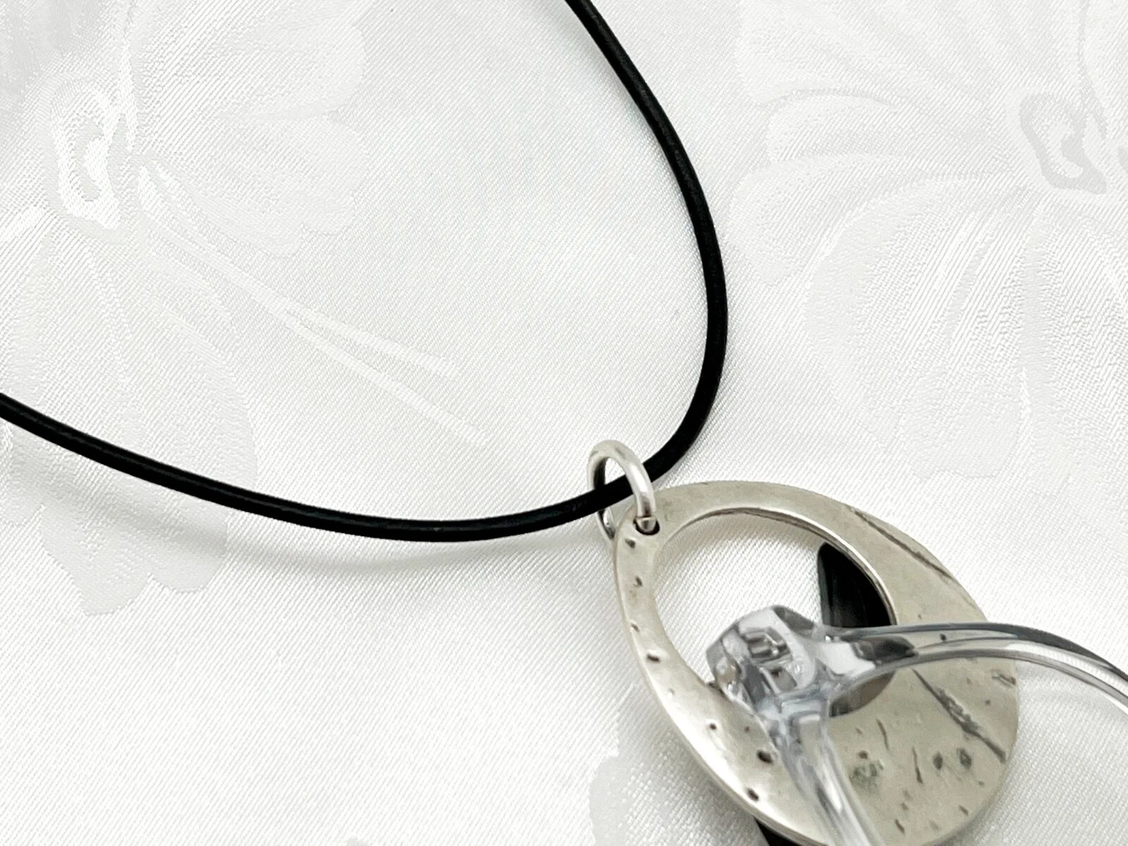 Black Leather Glasses Chain w Silver Teardrop Loop, Eyeglass Holder Necklace 3