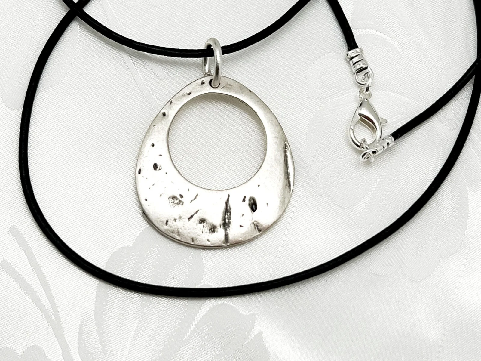 Black Leather Glasses Chain w Silver Teardrop Loop, Eyeglass Holder Necklace 4