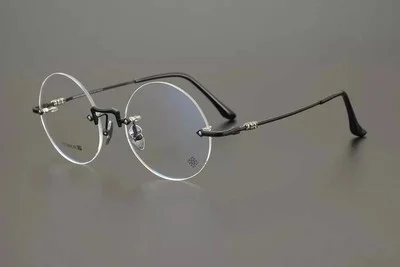 Black Rimless Round Glasses Steve Jobs Style Circle Eyeglass Frames Retro 2