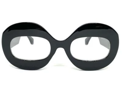 Black Round Thick Rim 70s Style Vintage Frames Made in Japan 49 19 145 3