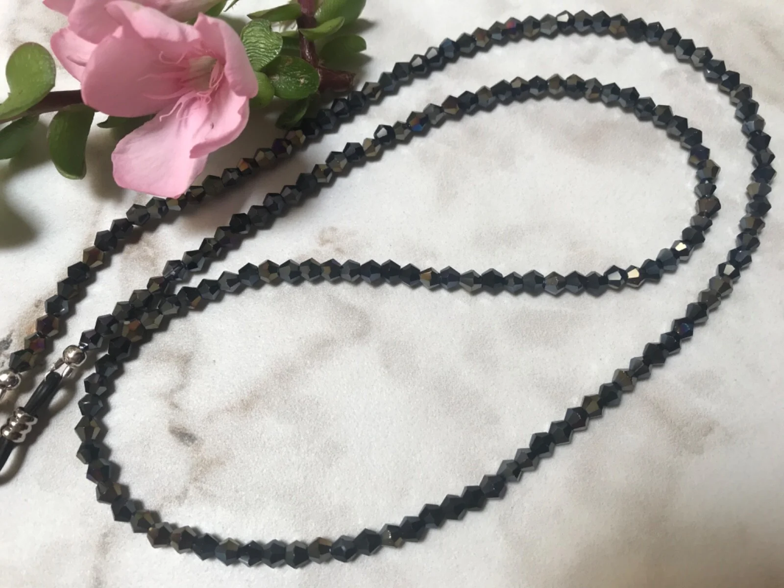 BLACK SHIMMER Czech Crystal Beaded Eyeglass Chain Petite, Reg, Extra Long USA