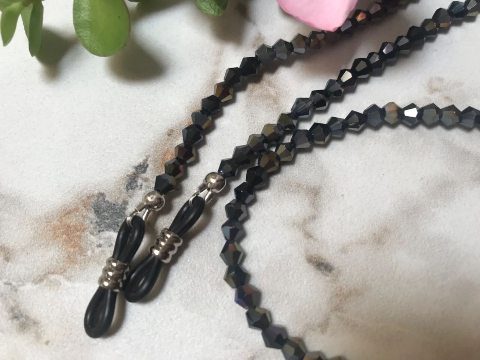 BLACK SHIMMER Czech Crystal Beaded Eyeglass Chain Petite, Reg, Extra Long USA 2