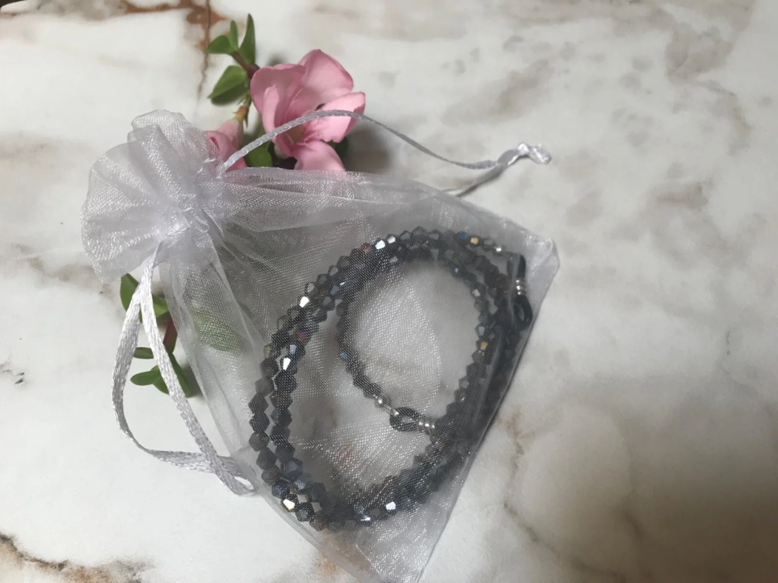 BLACK SHIMMER Czech Crystal Beaded Eyeglass Chain Petite, Reg, Extra Long USA 4