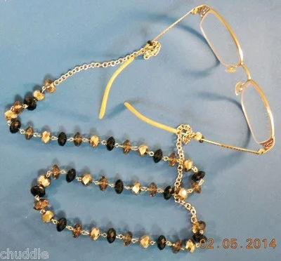 Black Silver Crystal Eyeglass Holder Necklace Chain CUSTOM LENGTH for PLUS SIZE