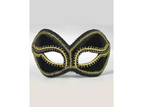 Black Venetian Masquerade Mask with Eyeglass Arms Gold Trim & Rhinestones 69398