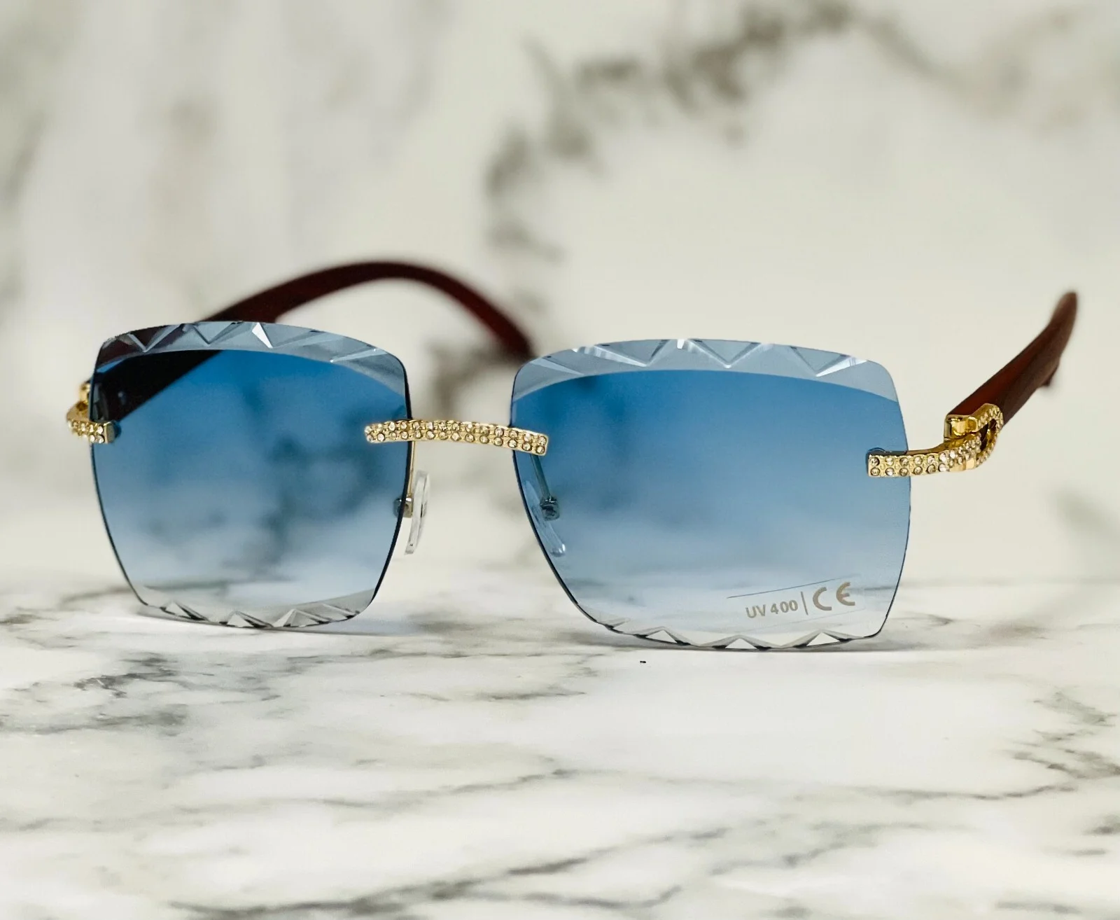 Blue Lens Elegant Christal Diamond Classic Sunglasses EyeGlasses Eyewear Shades