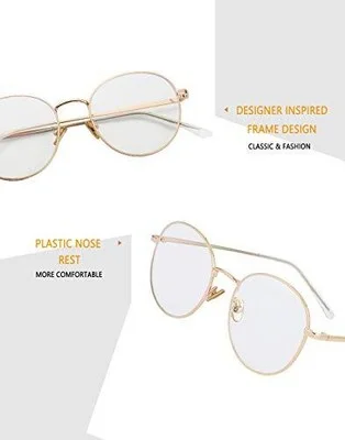 Blue Light Blocking Glasses for Women Men Stylish Round 50 Millimeters A2 Gold 2