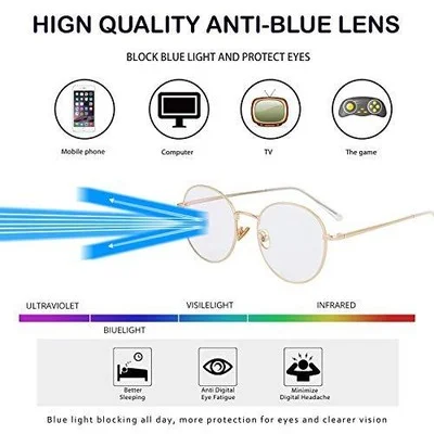 Blue Light Blocking Glasses for Women Men Stylish Round 50 Millimeters A2 Gold 3