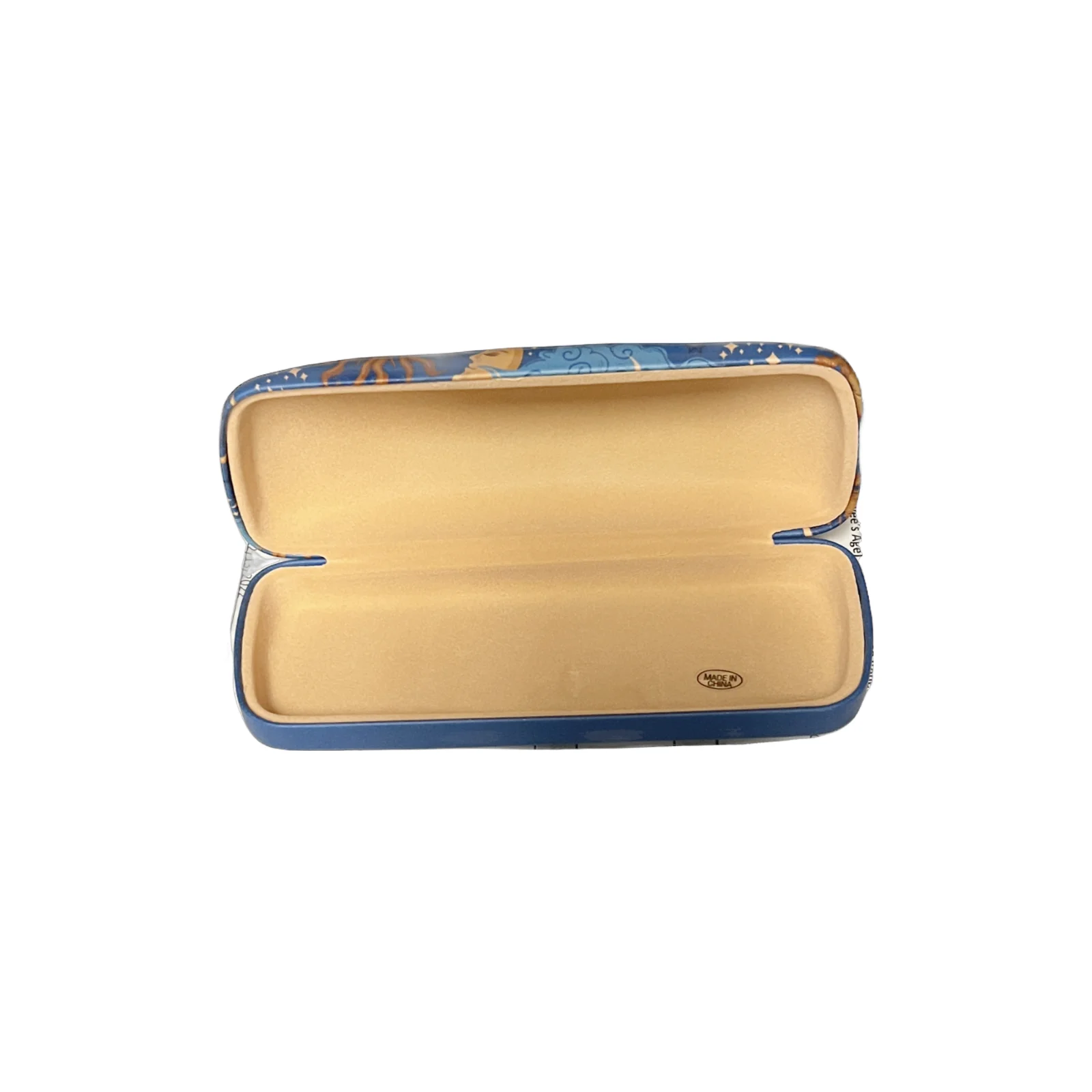 Blue sun moon celestial pattern clam shell eye glass case BIN 2