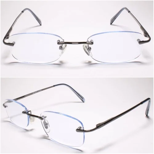 Blue Tinted Lens Modern Rectangle Rimless 1.00 Reading Sun Glasses - MODEL2071
