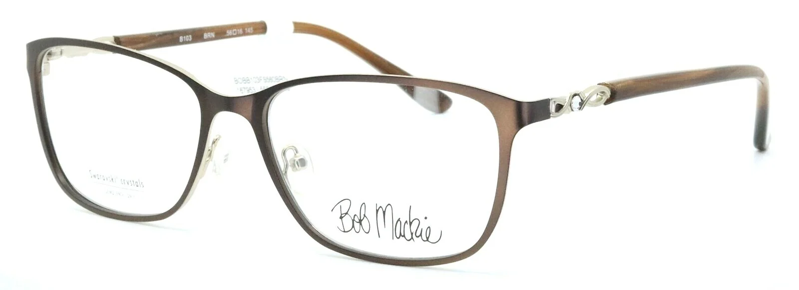 BOB MACKIE B103 BRN Brown Womens Rectangular Full Rim Eyeglasses 56-16-145
