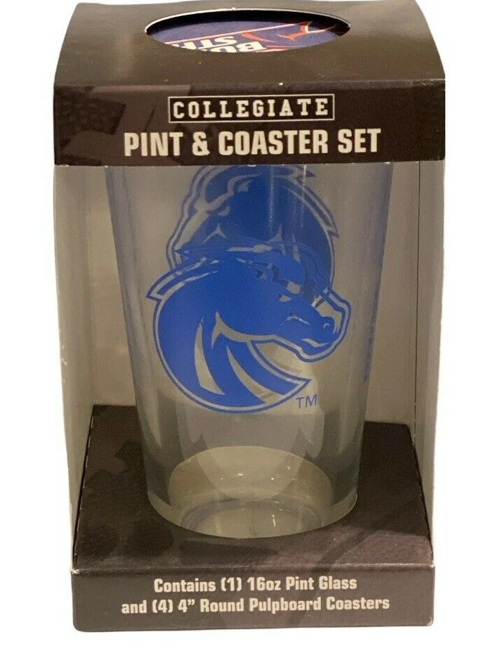 Boise State Broncos 16 oz Pint Glass & Coster Set