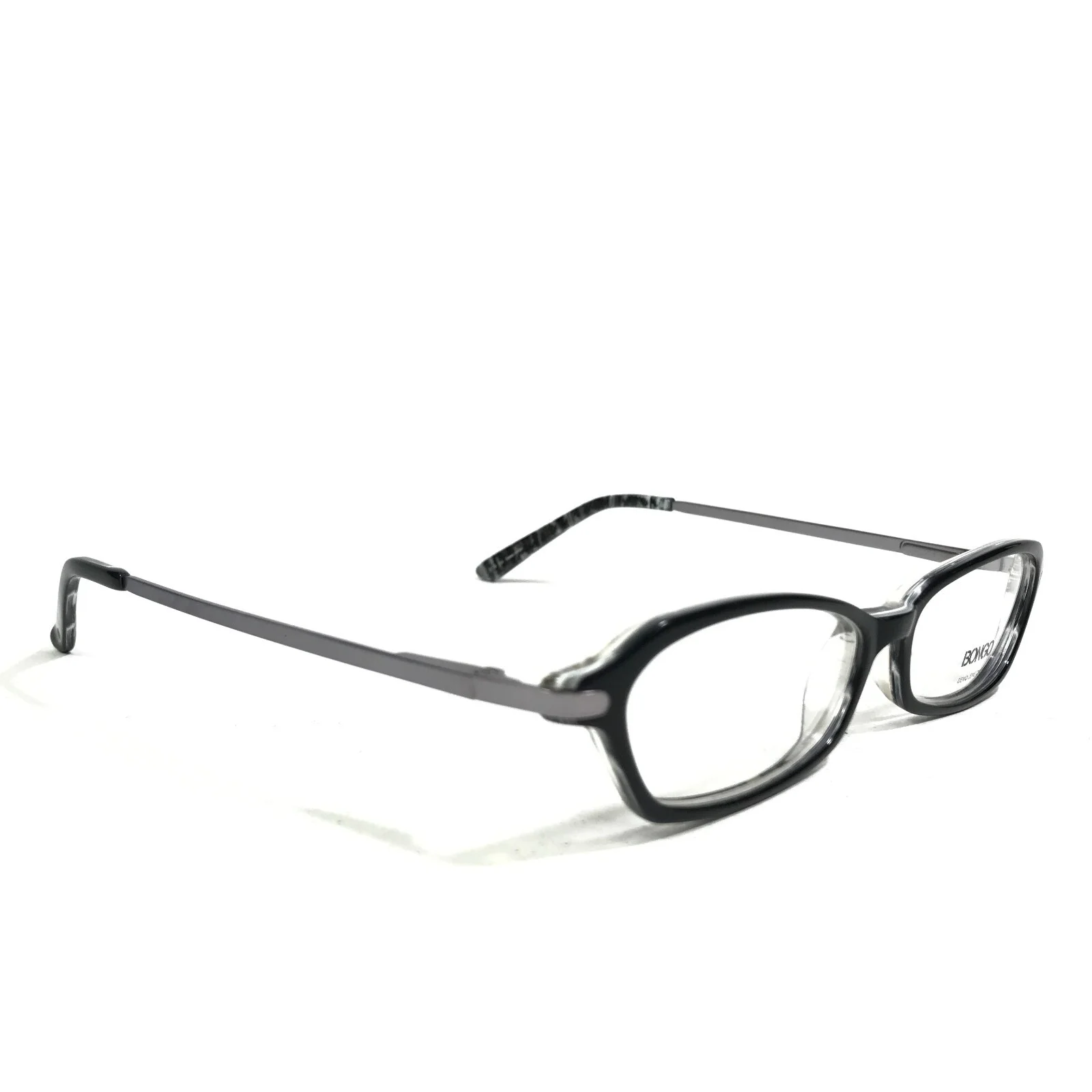 Bongo B Wedge BLK Eyeglasses Frames Black Silver Rectangular Full Rim 51-14-135 2