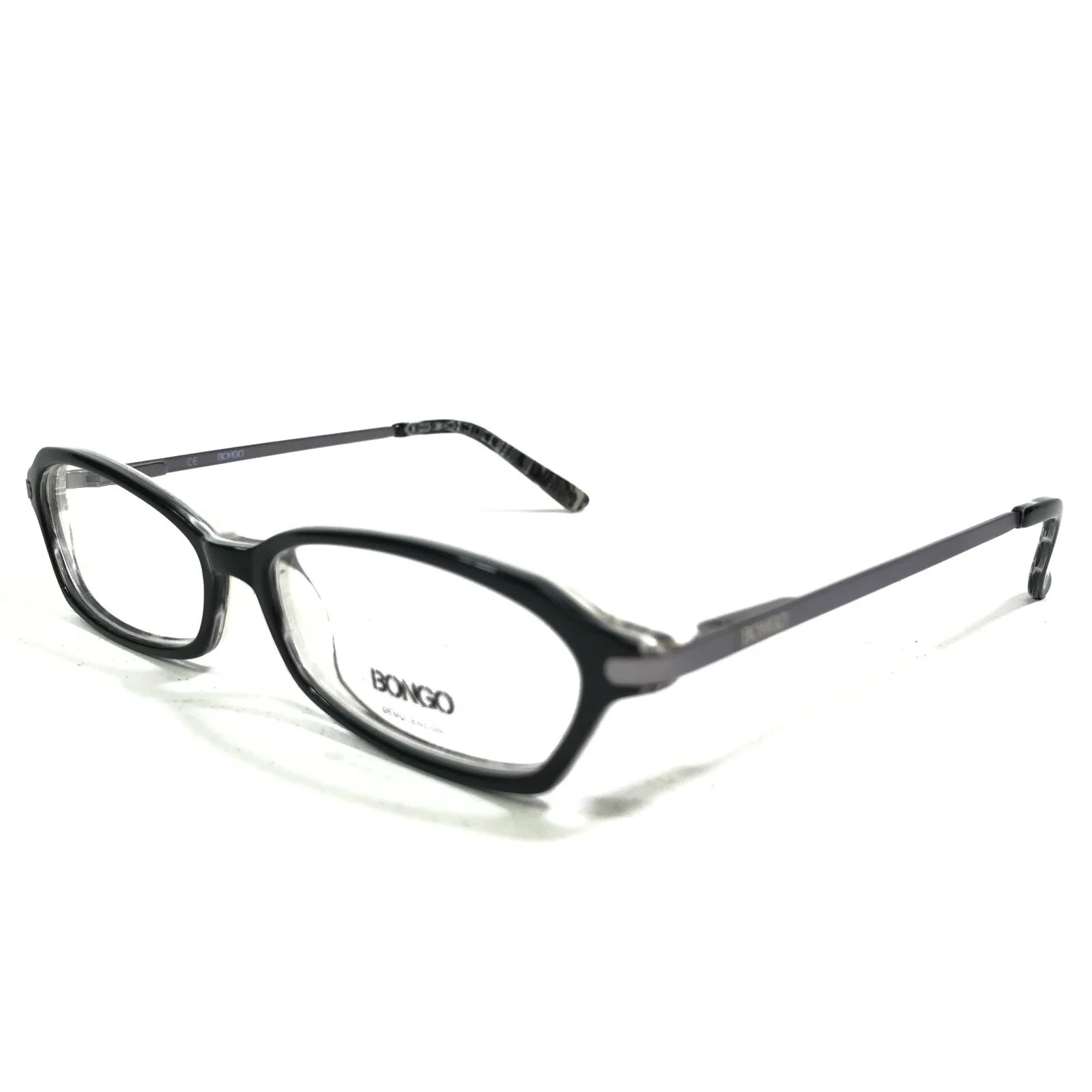 Bongo B Wedge BLK Eyeglasses Frames Black Silver Rectangular Full Rim 51-14-135 4