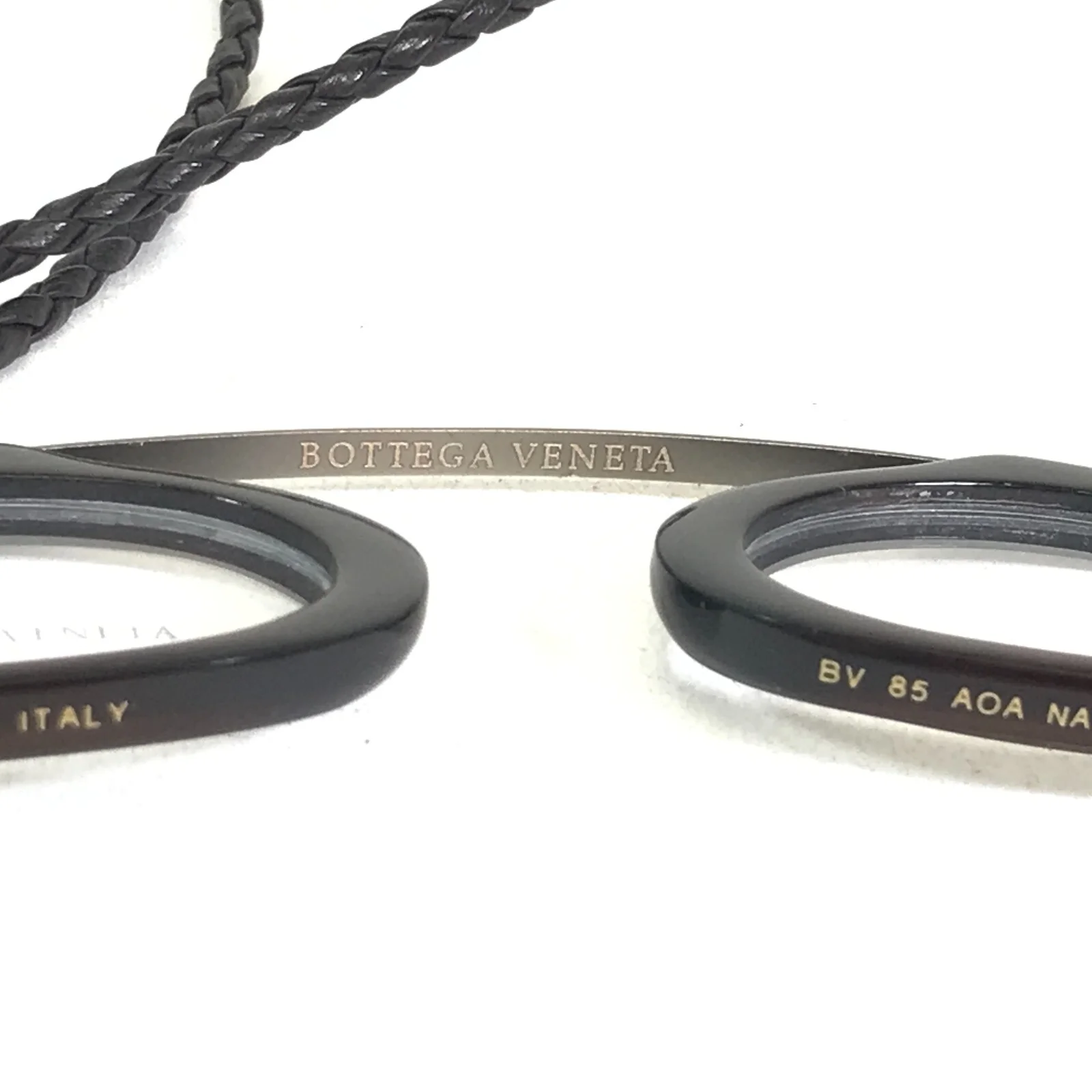 Bottega Veneta Monocle Frames BV 85 AOA Natural Horn 38-22 Woven Leather Cord 4