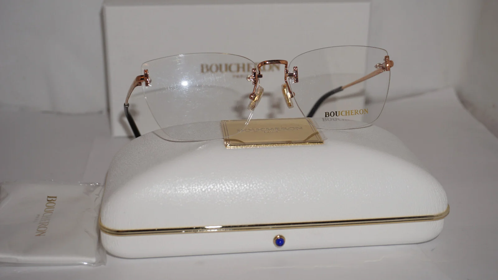 Boucheron New Eyeglasses RX Gold Rimless BC0019O 001 58 15 135