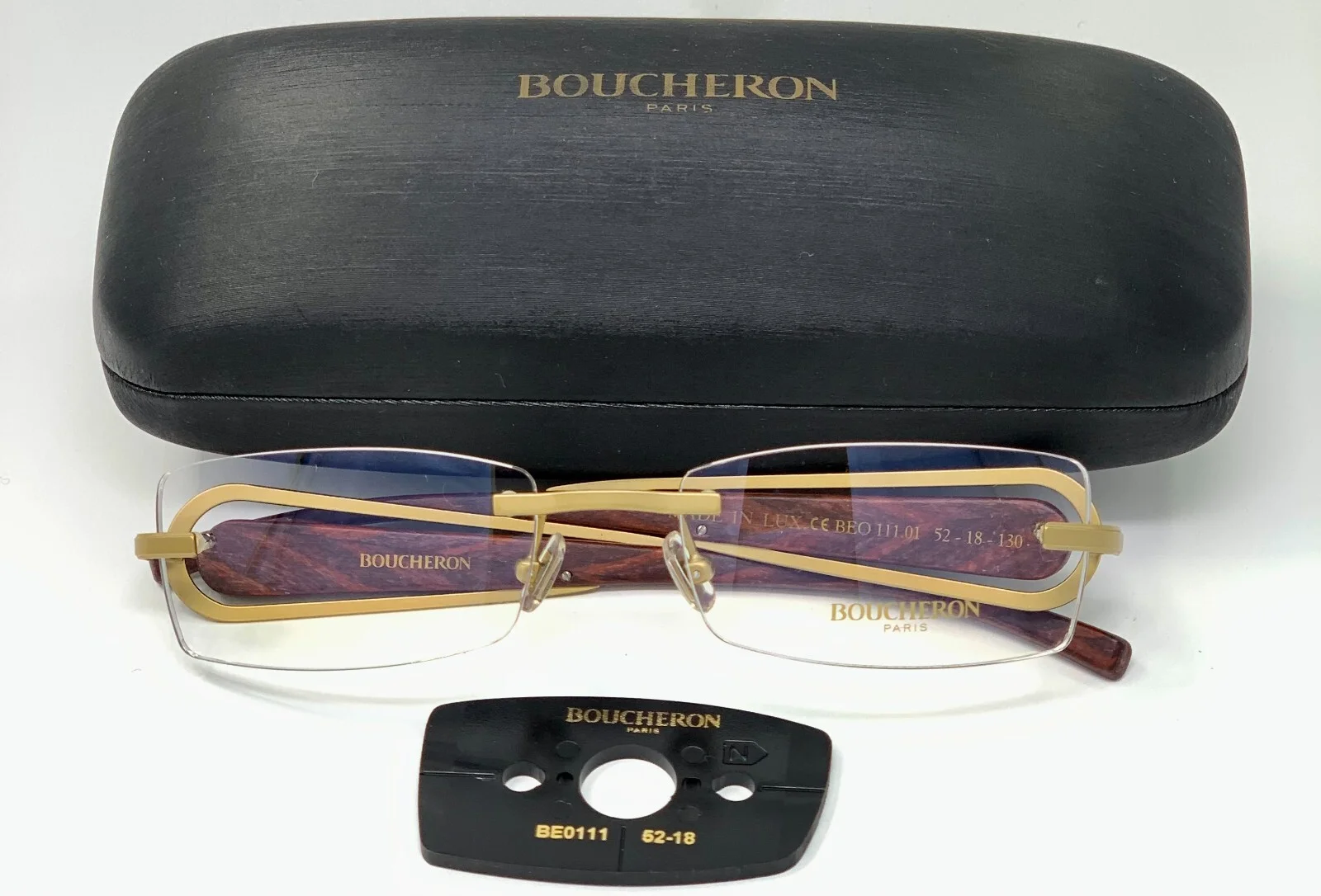 BOUCHERON RIMLESS OPTICAL EYEGLASSES WOOD METAL BEO 111 - Unisex - NEW