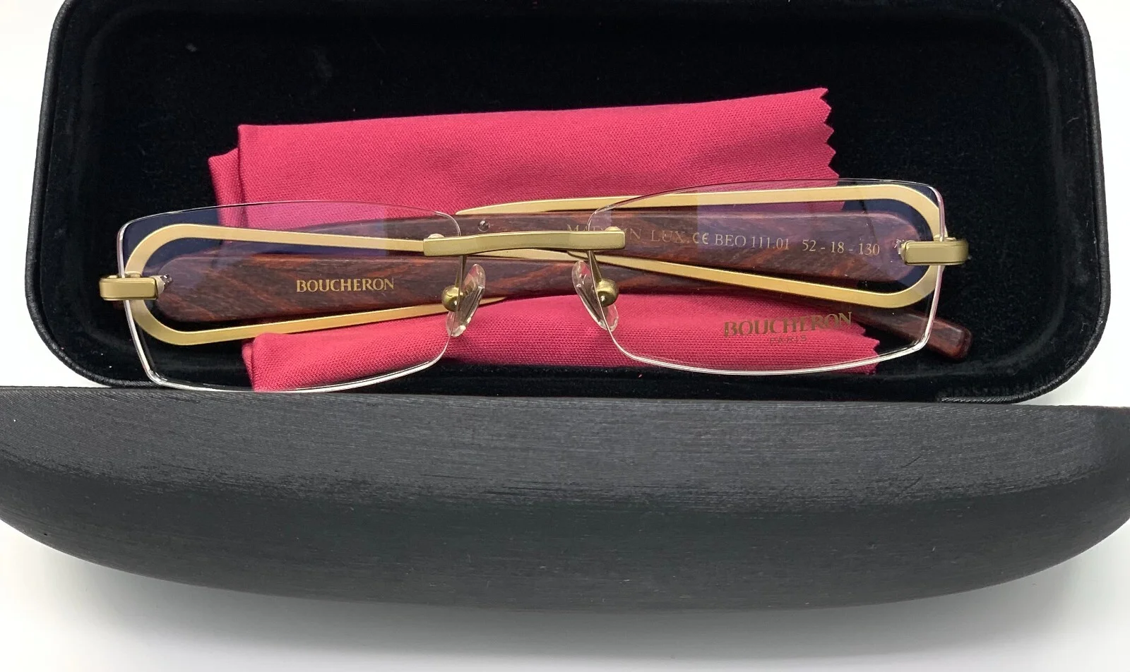 BOUCHERON RIMLESS OPTICAL EYEGLASSES WOOD METAL BEO 111 - Unisex - NEW 2