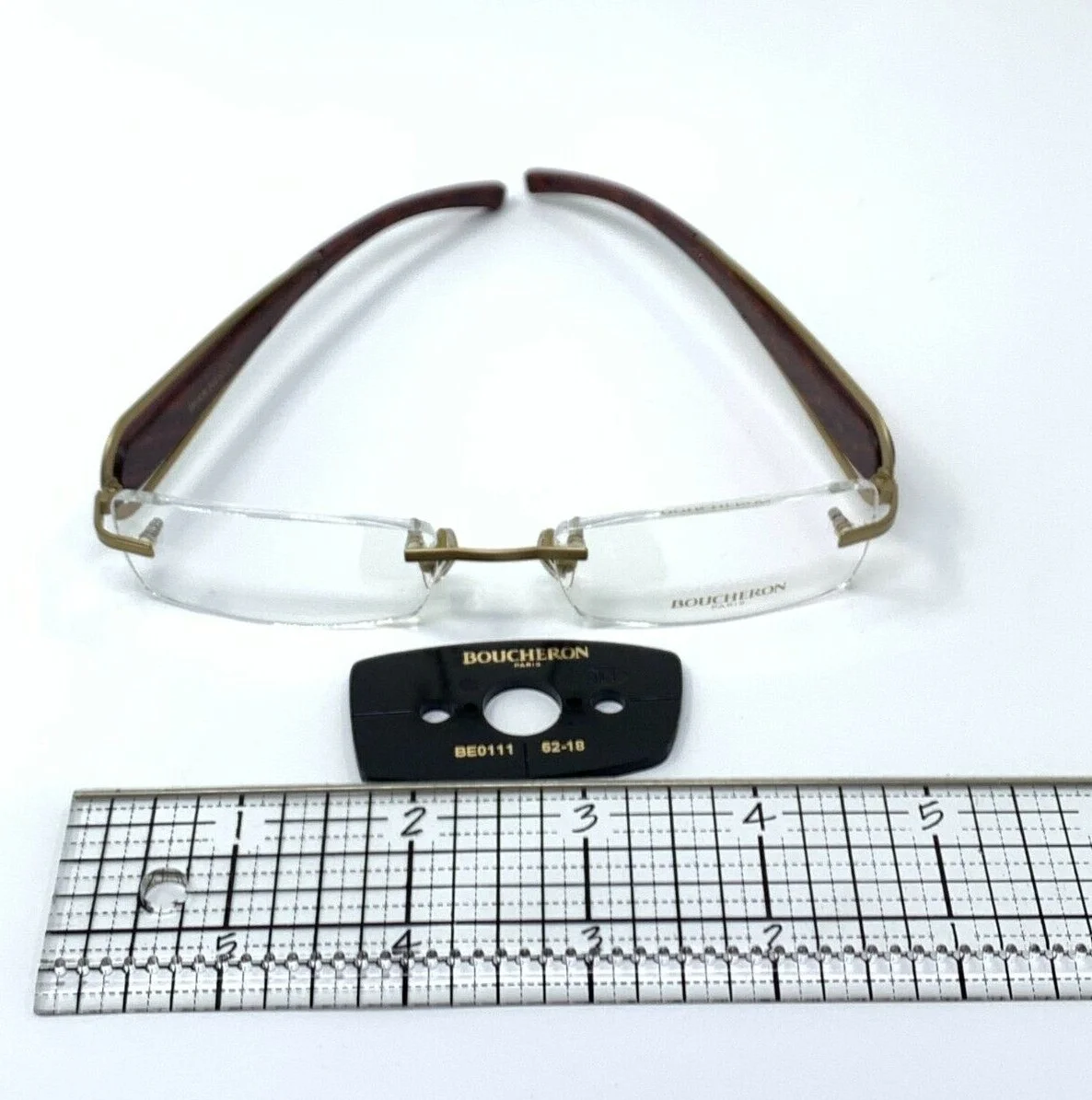 BOUCHERON RIMLESS OPTICAL EYEGLASSES WOOD METAL BEO 111 - Unisex - NEW 3