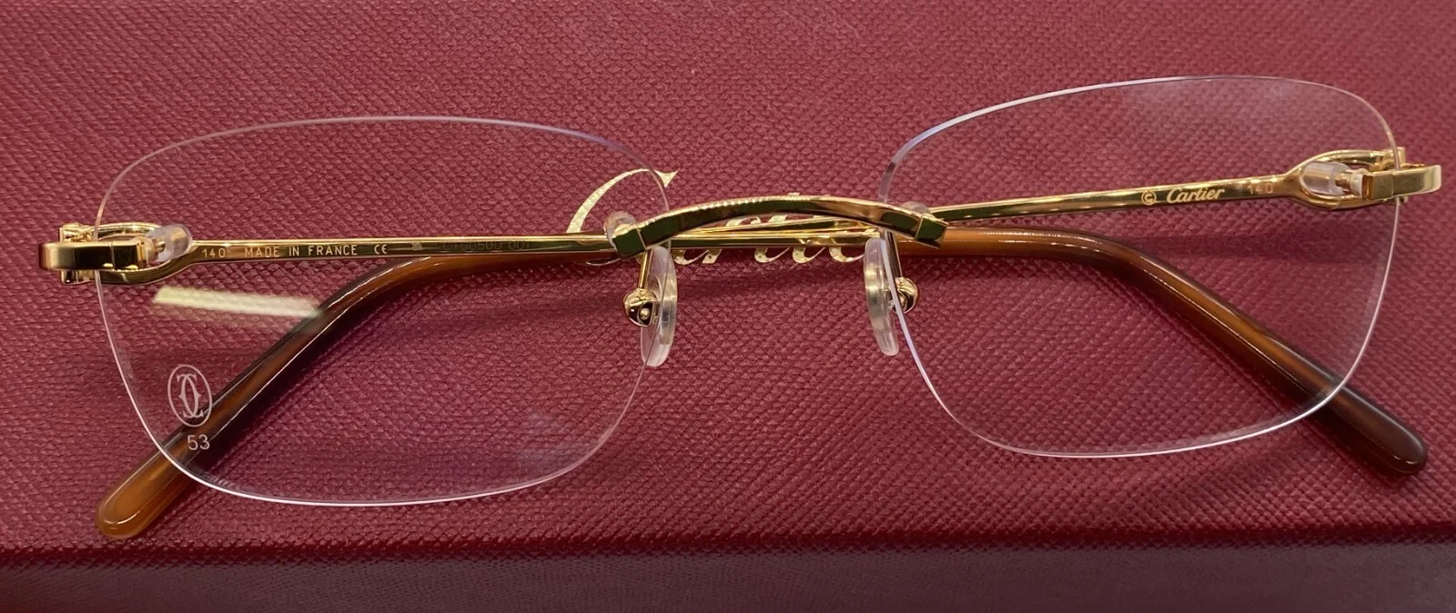 Brand New Cartier Eyeglass Frames CT 0050/O-001 Gold Rimless For Men Women 53mm 2