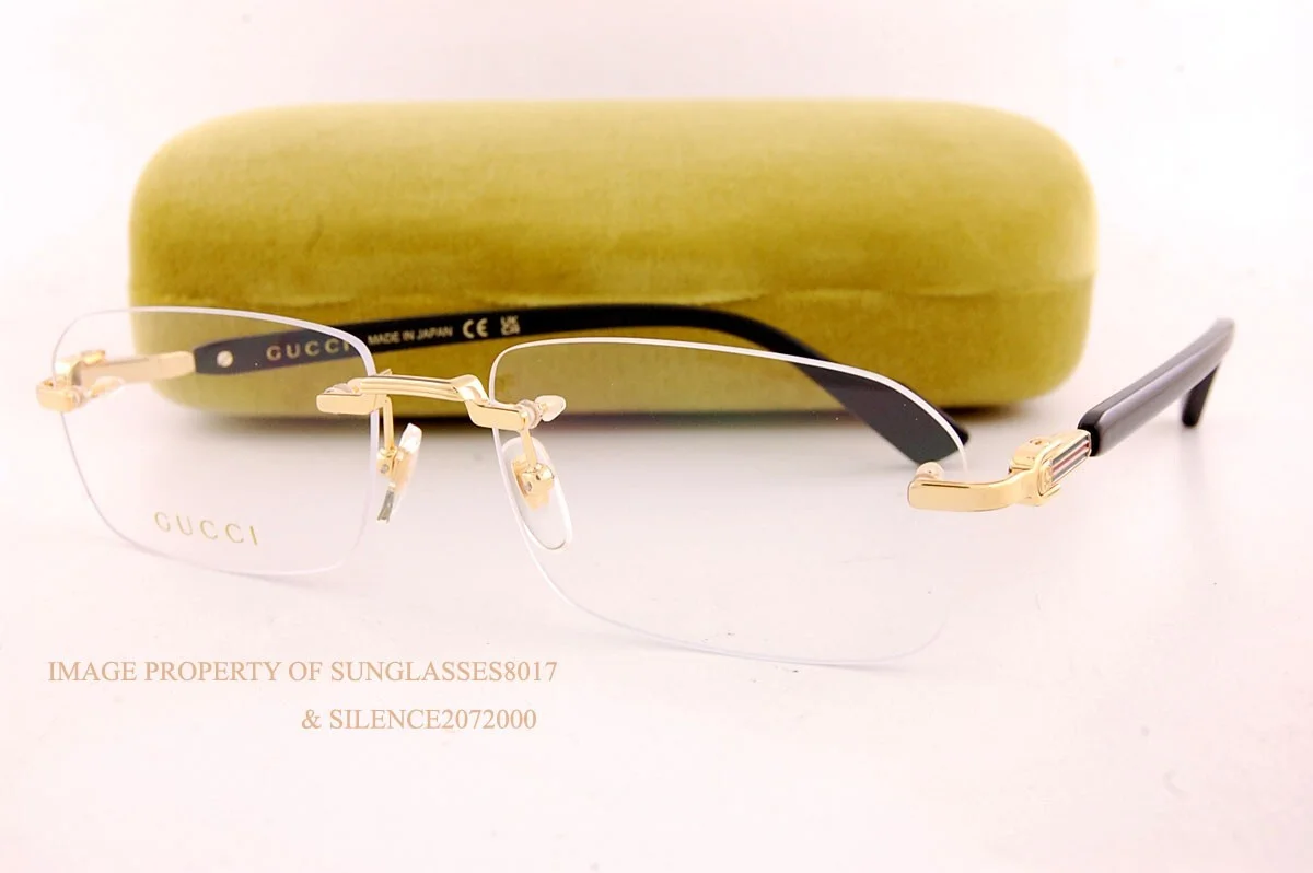 Brand New GUCCI Eyeglass Rimless Frames GG 1221/O 001 Gold/Black Men Women 56mm