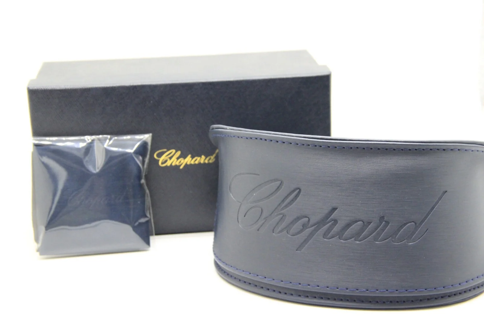 Brand New! Navy Chopard Eyeglass Case and Cloth Classic, Classic Glasses Holder 2
