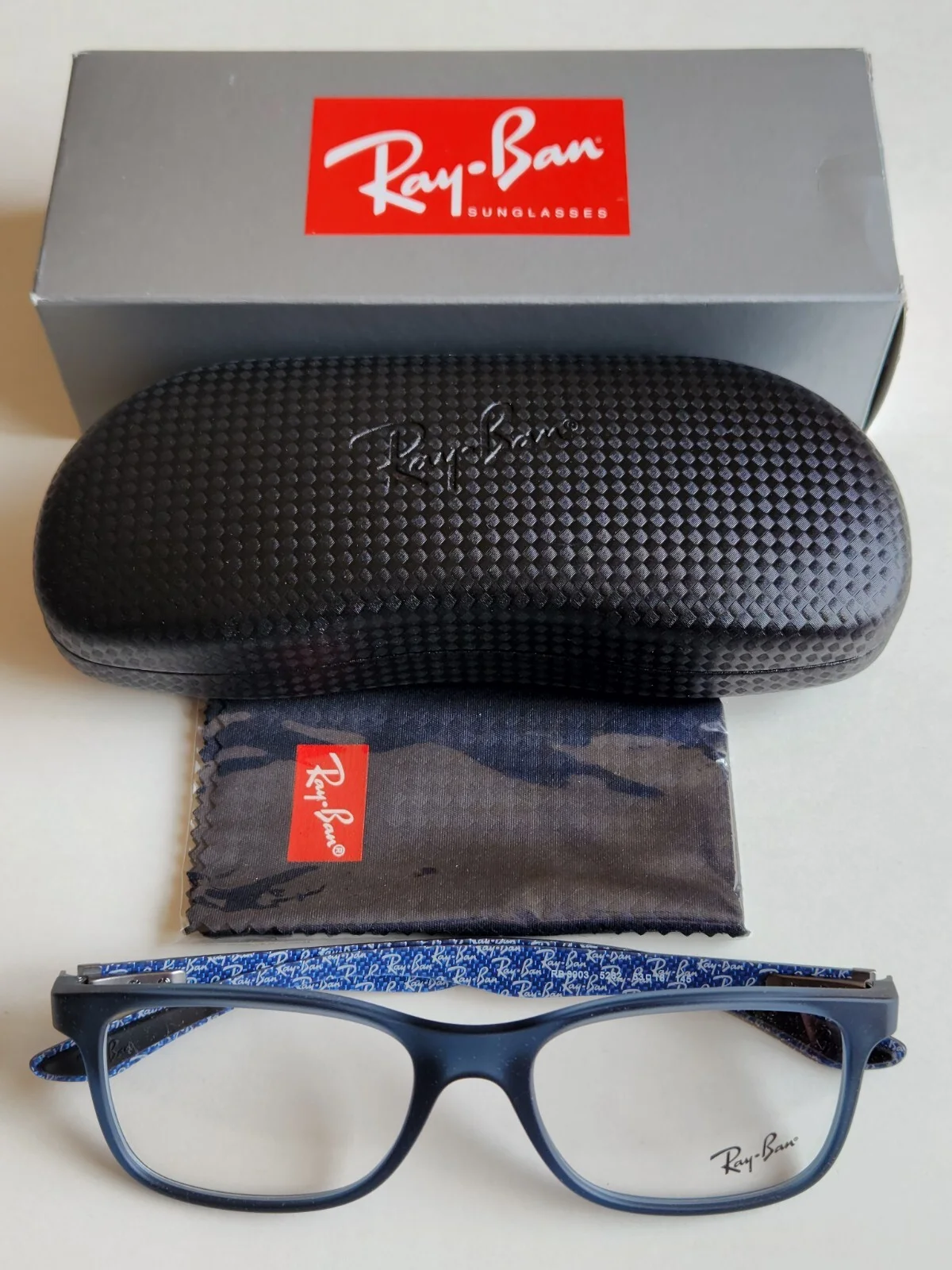 Brand New Ray-Ban Mens Demi Gloss Blue Carbon Fiber Prescription Eyeglass Frames