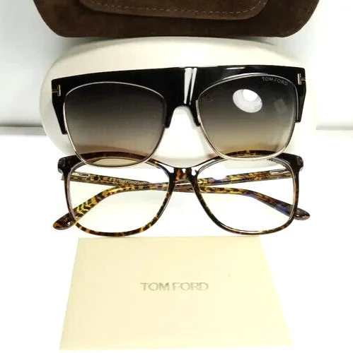 BRAND NEW TOM FORD TF5690-B 056 HAVANA WITH BLACK CLIP ON EYE-SUN GLASSES 56-14