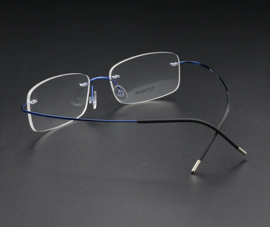 Brand Ultralight Titanium Eyeglass Frames Rimless Men Gunmetal Glasses Eyewear 2