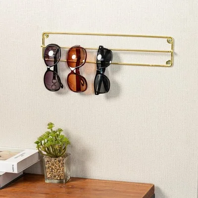 Brass Tone Metal Wire Sunglasses Display Holder, Eyeglasses Storage Rail Bar