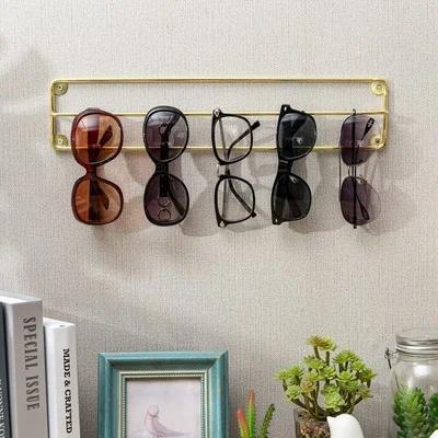 Brass Tone Metal Wire Sunglasses Display Holder, Eyeglasses Storage Rail Bar 3