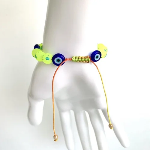 Bright Glass Beads With Evil eye Glass Beads Adjustable Bracelet Colorful Summer