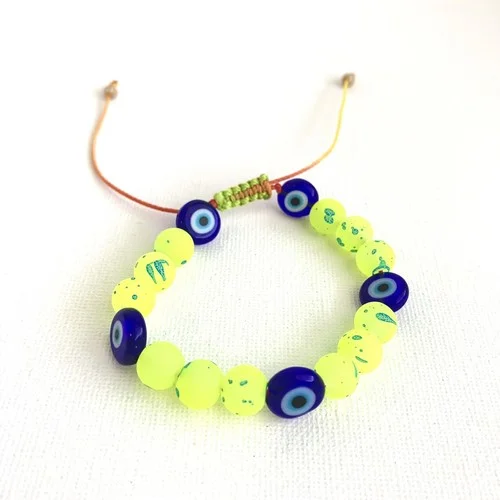 Bright Glass Beads With Evil eye Glass Beads Adjustable Bracelet Colorful Summer 2