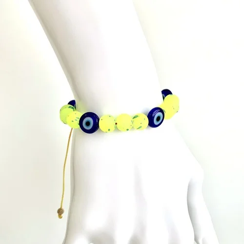 Bright Glass Beads With Evil eye Glass Beads Adjustable Bracelet Colorful Summer 3