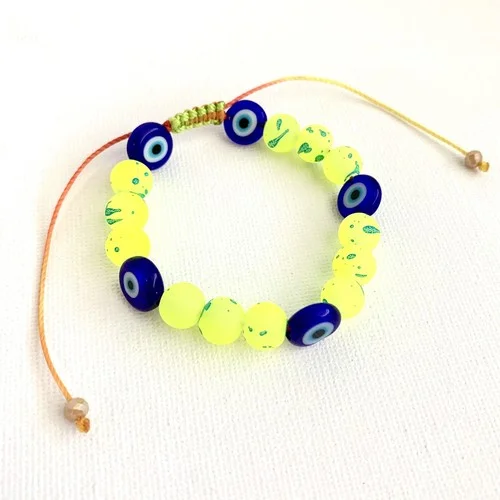 Bright Glass Beads With Evil eye Glass Beads Adjustable Bracelet Colorful Summer 4