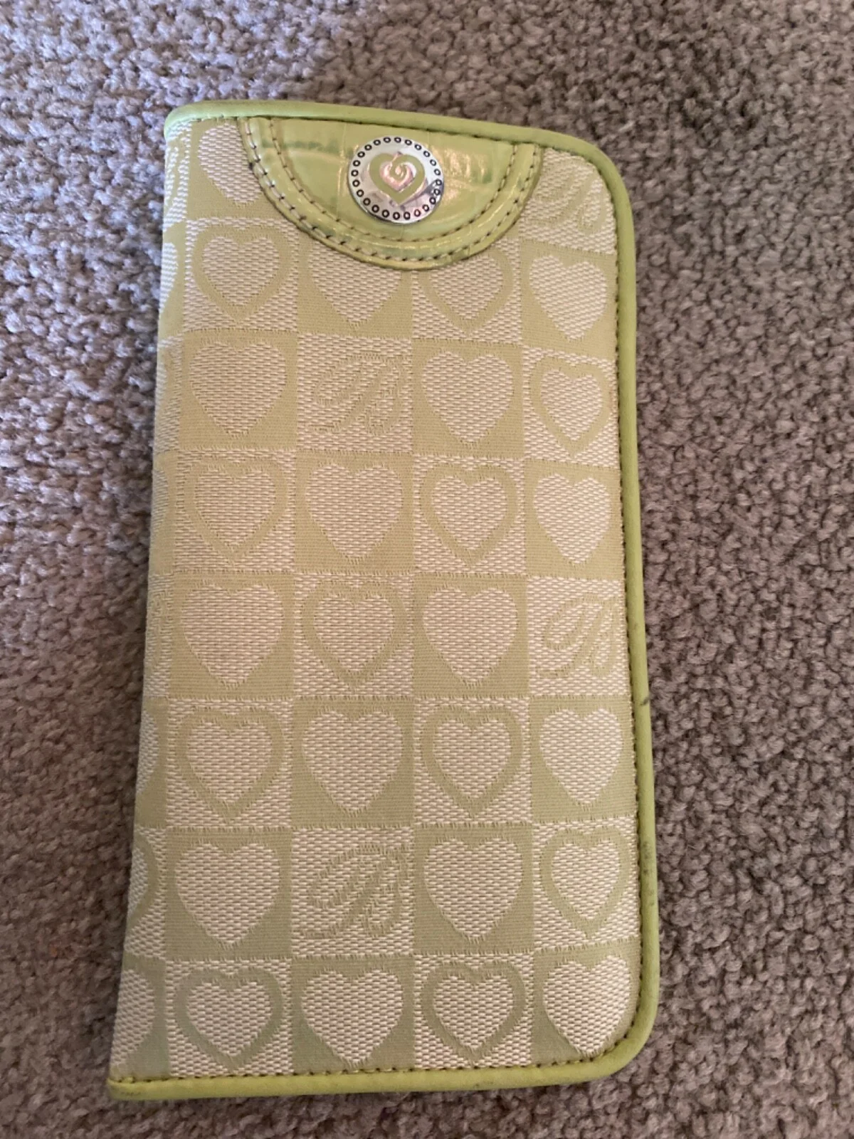 BRIGHTON Signature Heart Pattern Soft Eye Glass Case Green Leather Trim NEW