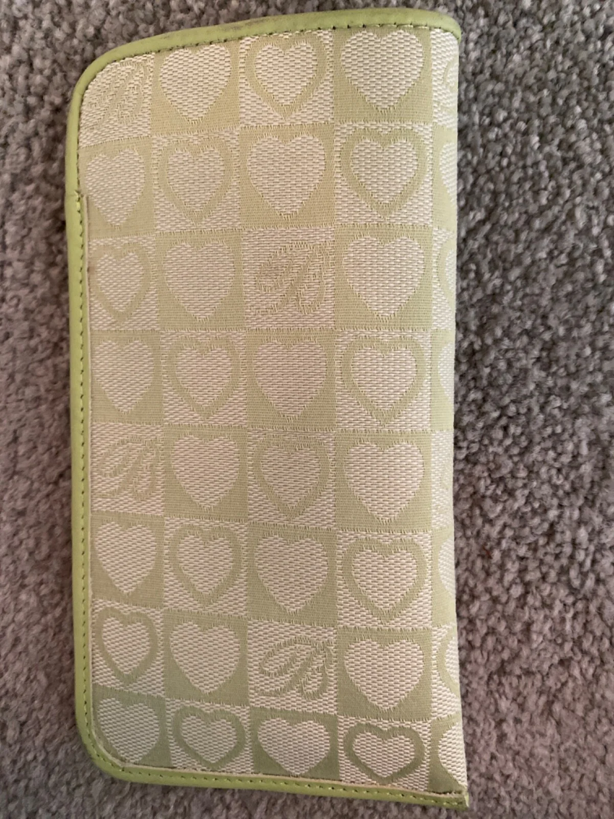 BRIGHTON Signature Heart Pattern Soft Eye Glass Case Green Leather Trim NEW 2