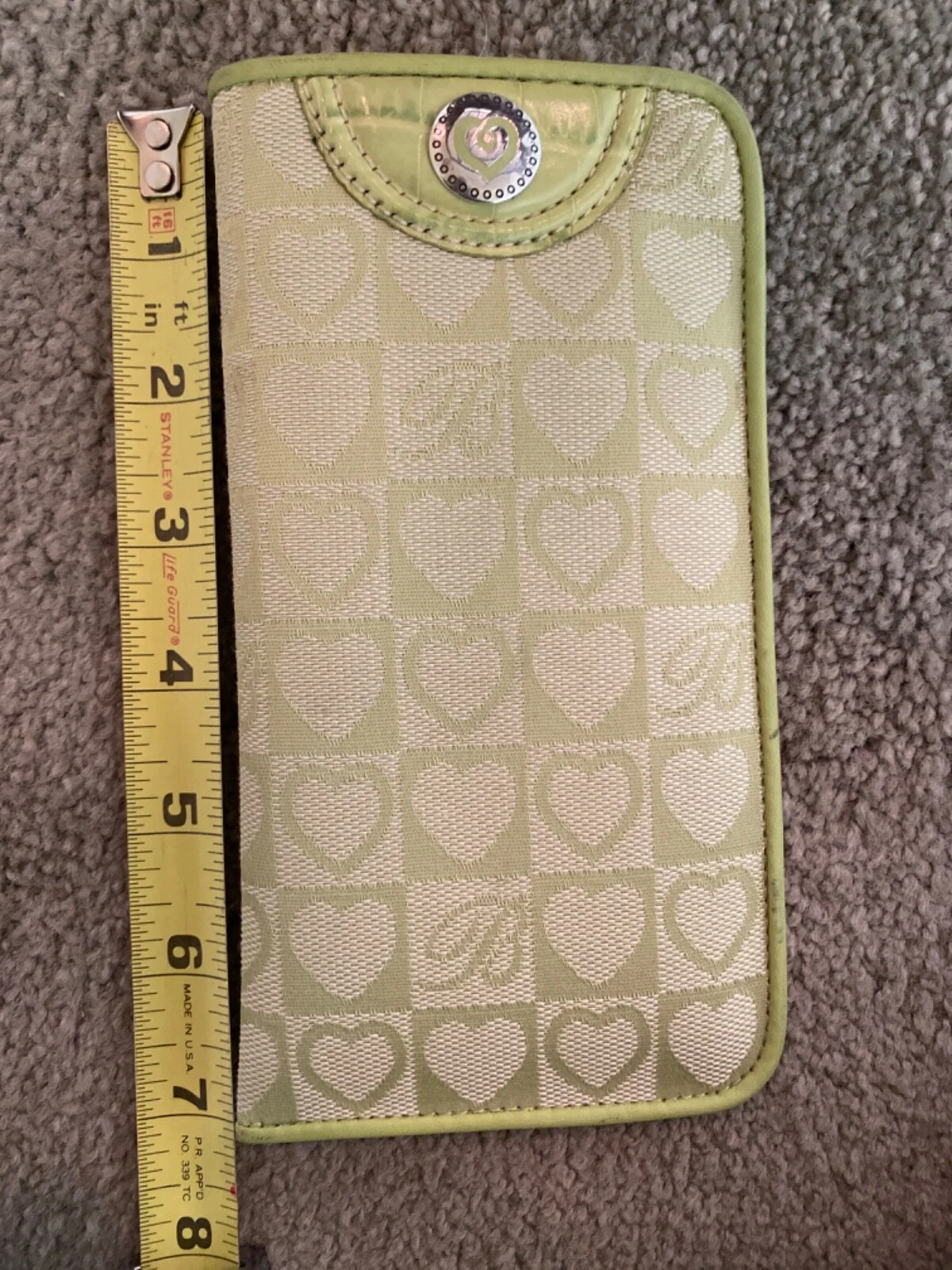 BRIGHTON Signature Heart Pattern Soft Eye Glass Case Green Leather Trim NEW 4