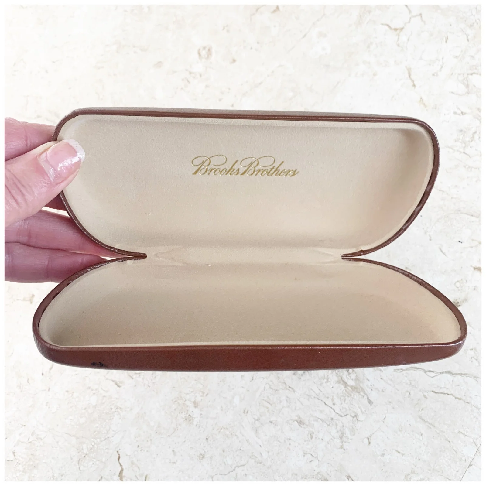 Brooks Brothers Brown Leather Hard Clam Shell Case for Eyeglasses Sunglasses 2
