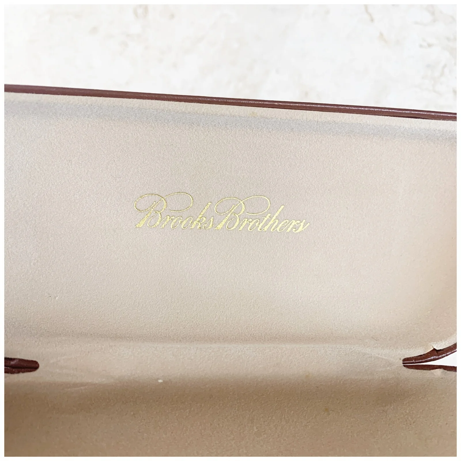 Brooks Brothers Brown Leather Hard Clam Shell Case for Eyeglasses Sunglasses 3